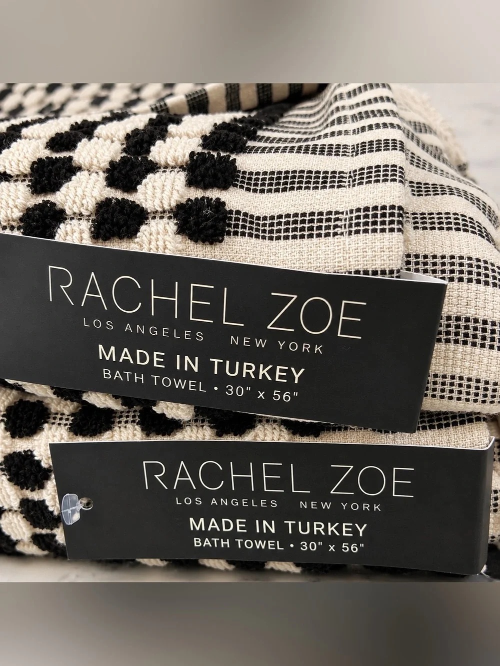 Rachel Zoe Black & Ivory Checkered Turkish Cotton 6-Piece Towel Set Fringe Trim